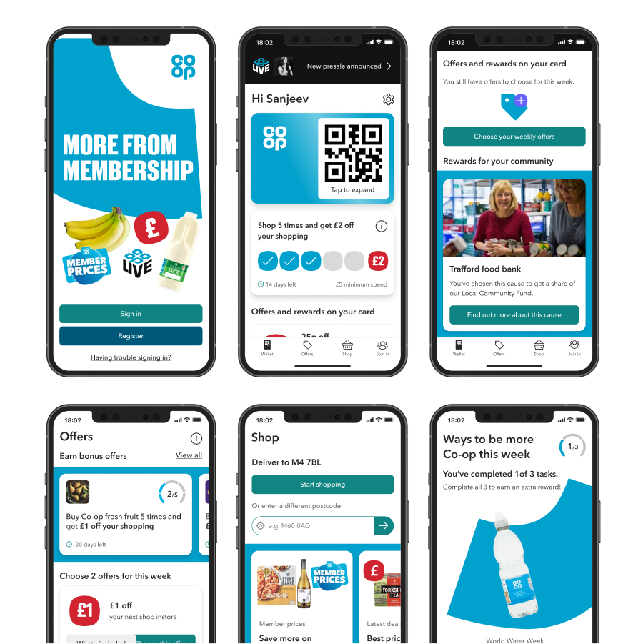 Co-op Membership app screens